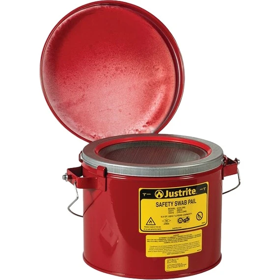 1.5 Gallon Red Steel Swab Pail W/ Dasher Plate & Hinged Cover 1 1.5 Gallon Red Steel Swab Pail W/ Dasher Plate & Hinged Cover