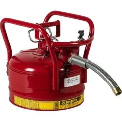 2.5 Gallon, Type II DOT Steel Safety Can, W/1" Dia. Hose For Flammables, Red