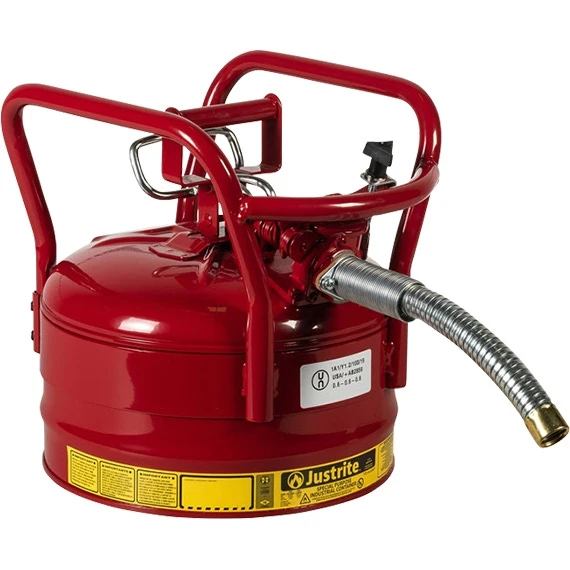 2.5 Gallon, Type II DOT Steel Safety Can, W/1" Dia. Hose For Flammables, Red 1 2.5 Gallon, Type II DOT Steel Safety Can, W/1" Dia. Hose For Flammables, Red