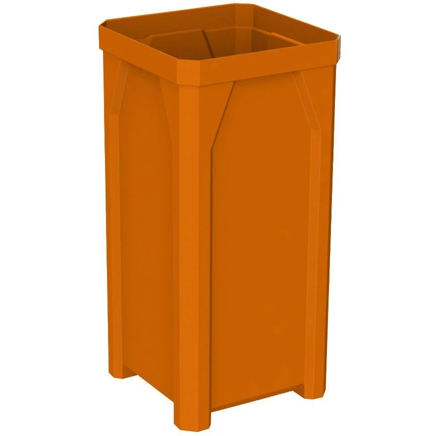 22 Gallon Orange Square Trash Receptacle, 11.5" Opening Lid 2 22 Gallon Orange Square Trash Receptacle, 11.5" Opening Lid - Image 2
