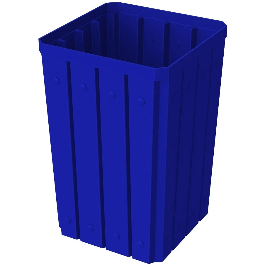 32 Gallon Blue Slatted Square Trash Receptacle, Flat Lid Dust Cover 2 32 Gallon Blue Slatted Square Trash Receptacle, Flat Lid Dust Cover - Image 2