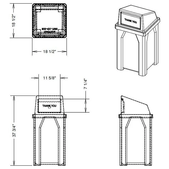 32 Gallon Brown Granite Square Trash Receptacle, Dome Top Lid 5 32 Gallon Brown Granite Square Trash Receptacle, Dome Top Lid - Image 5