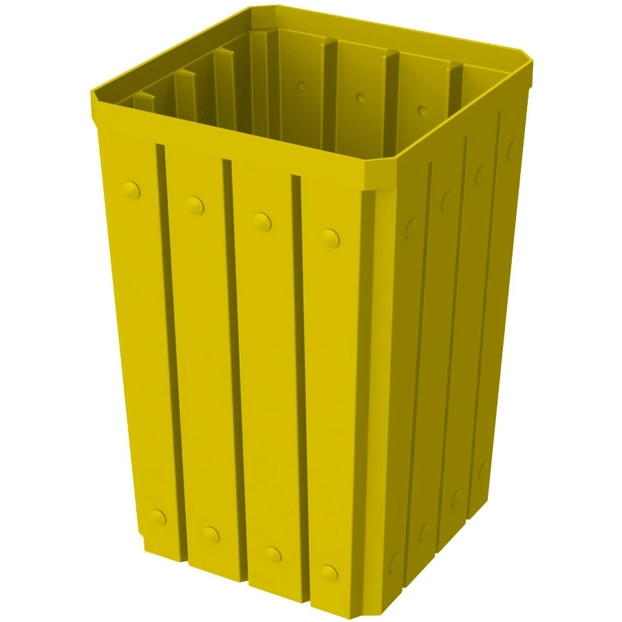 32 Gallon Yellow Slatted Square Trash Receptacle, Bug Barrier Lid 2 32 Gallon Yellow Slatted Square Trash Receptacle, Bug Barrier Lid - Image 2