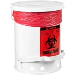 6 Gallon White Biohazard Waste Can, Foot-Operated Self-Closing Cover