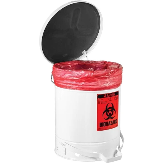 10 Gallon White Biohazard Waste Can, Foot-Operated Self-Closing SoundGard™ Cover 2 10 Gallon White Biohazard Waste Can, Foot-Operated Self-Closing SoundGard™ Cover - Image 2