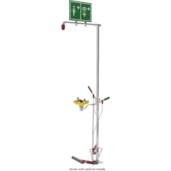 Self-Draining Combination Safety Shower W/ Eyewash Station, Floor Mount, Open ABS Bowl, Galvanized Pipe