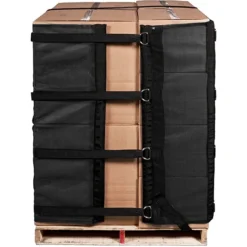 4' Black Reusable Pallet Wrap Cover W/Corner Pallet Straps