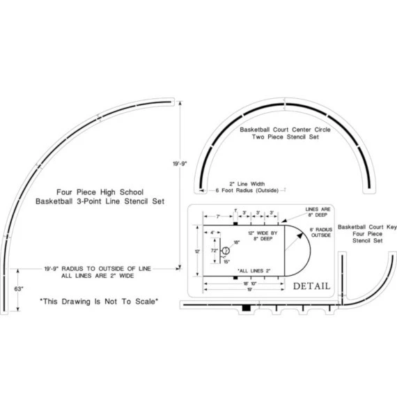 High School Basketball Court Stencil Kit, 19' 9" High, 1/8" Thick 1 High School Basketball Court Stencil Kit, 19' 9" High, 1/8" Thick