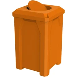32 Gallon Orange Square Trash Receptacle, Bug Barrier Lid