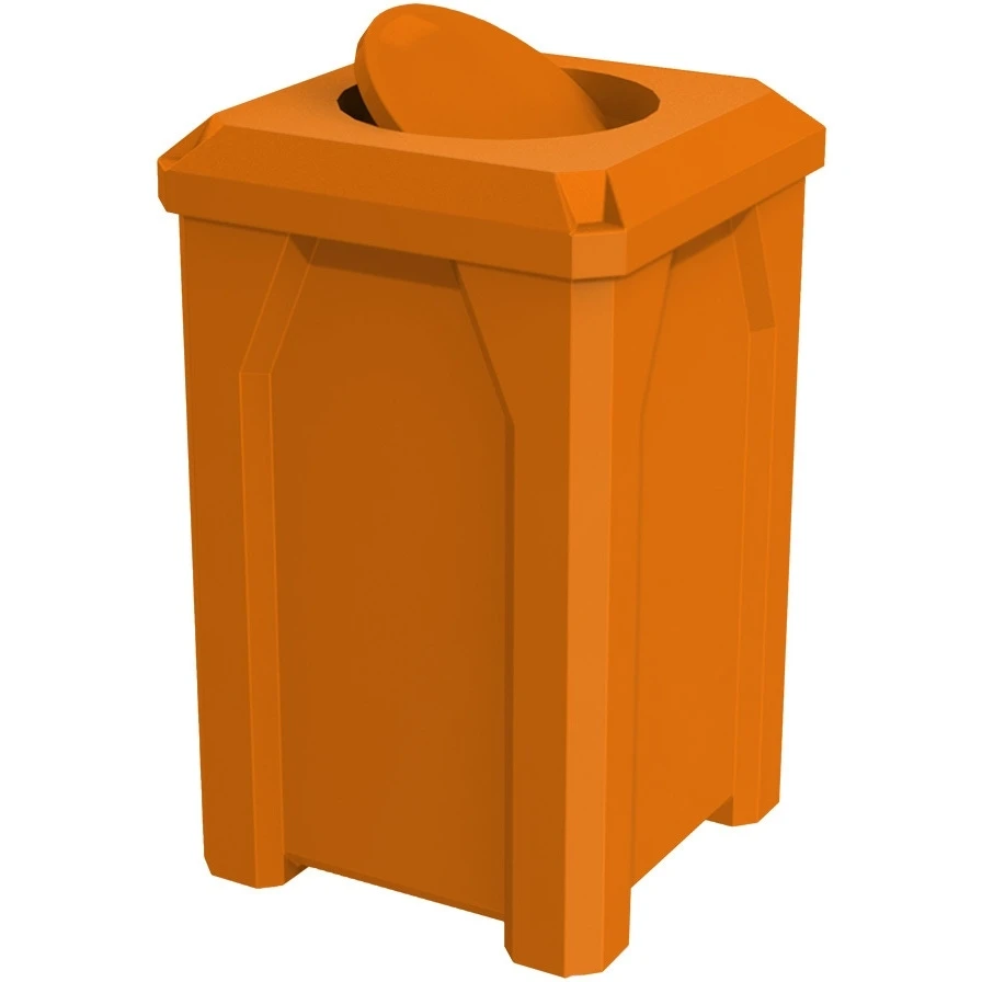 32 Gallon Orange Square Trash Receptacle, Bug Barrier Lid 1 32 Gallon Orange Square Trash Receptacle, Bug Barrier Lid