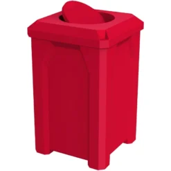 32 Gallon Red Square Trash Receptacle, Bug Barrier Lid