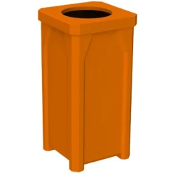 22 Gallon Orange Square Trash Receptacle, 11.5" Opening Lid