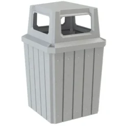 52 Gallon Light Granite Square Slatted Trash Receptacle, 4-Way Open Lid