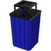 32 Gallon Blue Slatted Square Trash Receptacle, Steel Ashtop Lid