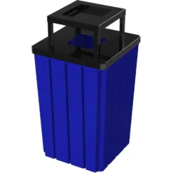 32 Gallon Blue Slatted Square Trash Receptacle, Steel Ashtop Lid
