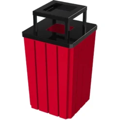 32 Gallon Red Slatted Square Trash Receptacle, Steel Ashtop Lid
