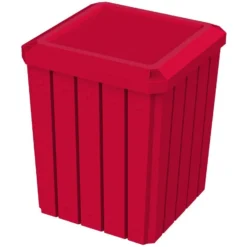 52 Gallon Red Square Slatted Trash Receptacle, Flat Lid Dust Cover