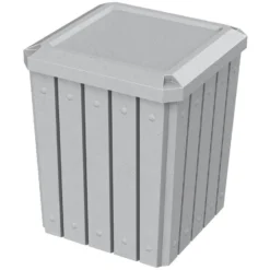52 Gallon Light Granite Square Slatted Trash Receptacle, Flat Lid Dust Cover