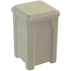 32 Gallon Beige Granite Square Trash Receptacle, Flat Lid Dust Cover