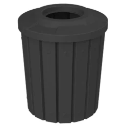 42 Gallon Black Slatted Trash Receptacle, Flat Top 11.5" Opening Lid