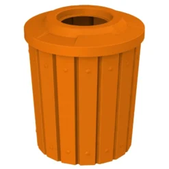 42 Gallon Orange Slatted Trash Receptacle, Flat Top 11.5" Opening Lid