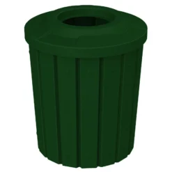 42 Gallon Green Granite Slatted Trash Receptacle, Flat Top 11.5" Opening Lid