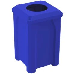 32 Gallon Blue Square Trash Receptacle, Flat Top 11.5" Opening Lid