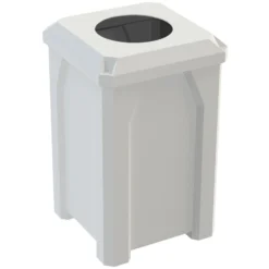 32 Gallon White Square Trash Receptacle, Flat Top 11.5" Opening Lid