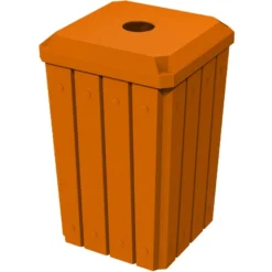 32 Gallon Orange Slatted Square Recycling Receptacle, Flat Top 4" Opening Lid