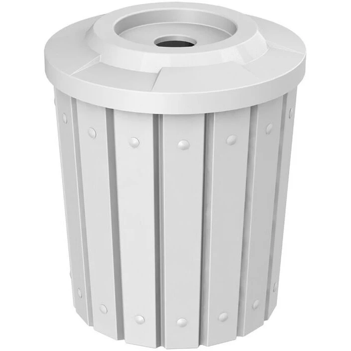 42 Gallon White Slatted Recycling Receptacle, Flat Top 4" Opening 1 42 Gallon White Slatted Recycling Receptacle, Flat Top 4" Opening