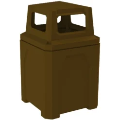 52 Gallon Brown Square Trash Receptacle, 4-Way Open Lid