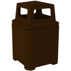 52 Gallon Brown Granite Square Trash Receptacle, 4-Way Open Lid