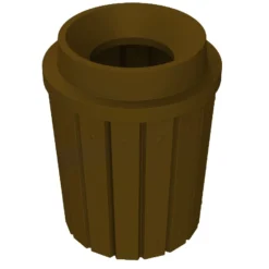 42 Gallon Brown Slatted Trash Receptacle, Funnel Top 11.5" Opening Lid