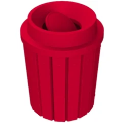 42 Gallon Red Slatted Trash Receptacle, Funnel Top Bug Barrier Lid