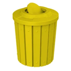 42 Gallon Yellow Slatted Trash Receptacle, Flat Top Bug Barrier Lid