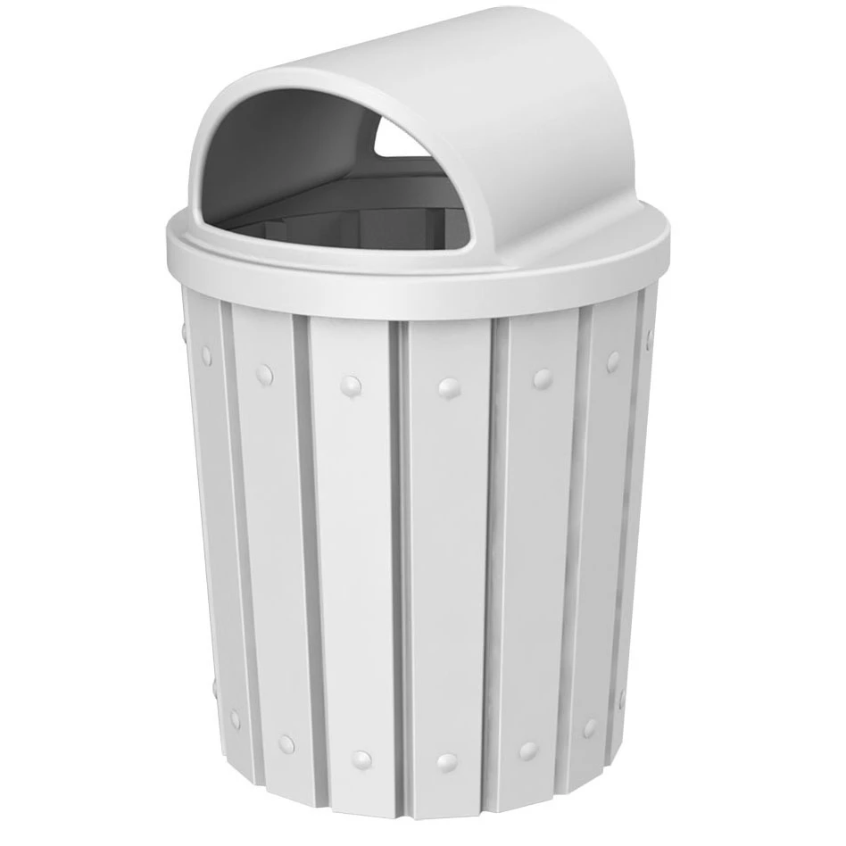 42 Gallon White Slatted Trash Receptacle, 2-Way Open Lid 1 42 Gallon White Slatted Trash Receptacle, 2-Way Open Lid