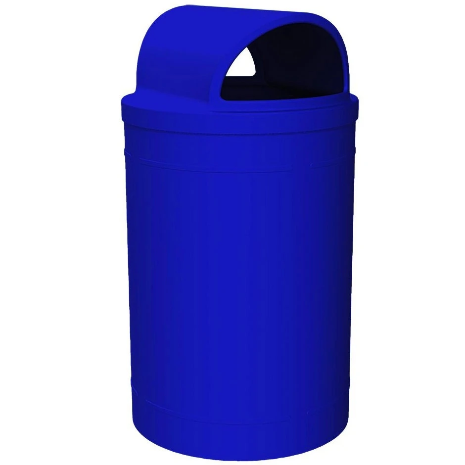 55 Gallon Blue Trash Receptacle, 2-Way Open Lid 1 55 Gallon Blue Trash Receptacle, 2-Way Open Lid