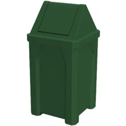 32 Gallon Green Square Trash Receptacle, Swing Top Lid