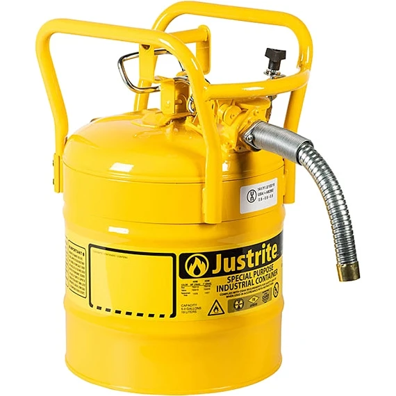 5 Gallon, Type II DOT Steel Safety Can, W/1" Dia. Hose For Flammables, Yellow 1 5 Gallon, Type II DOT Steel Safety Can, W/1" Dia. Hose For Flammables, Yellow