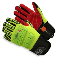 Neon Green Armortex Anti-Impact Oilfield Work Gloves W/Neoprene Cuff, Cut Resistant