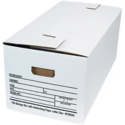 24" X 12" X 10" White Corrugated Auto Bottom Lock File Storage Box W/Interlocking Lid, 200#/ECT-32
