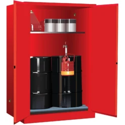 Sure-Grip® EX Vertical 2-30 Gallon Drum Safety Cabinet W/Rollers, M/C Doors, Red
