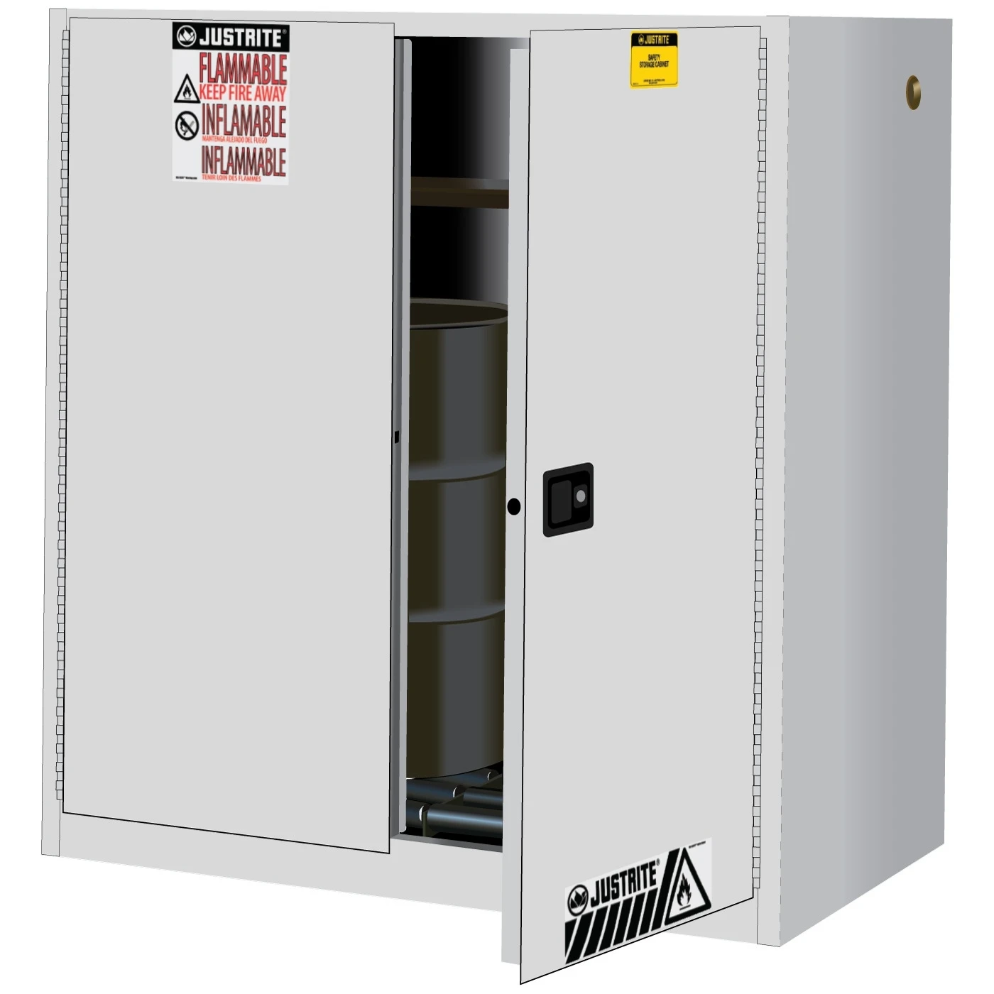 Sure-Grip® EX Vertical 2-30 Gallon Drum Safety Cabinet W/Rollers, S/C Doors, White 1 Sure-Grip® EX Vertical 2-30 Gallon Drum Safety Cabinet W/Rollers, S/C Doors, White